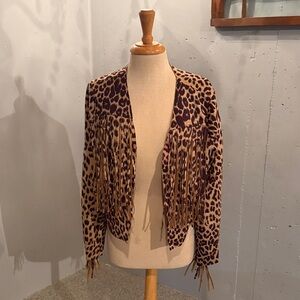 Vocal Animal Print Fringe Blazer